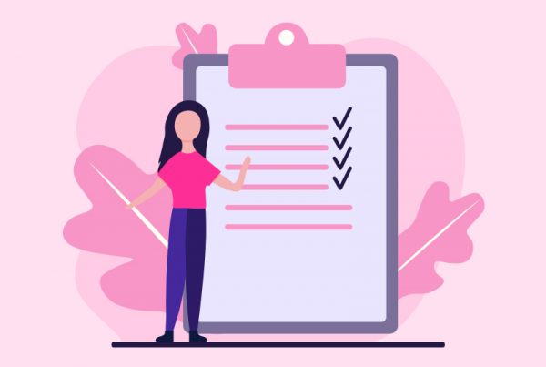 Rysunek kobiety z wielką listą zadań