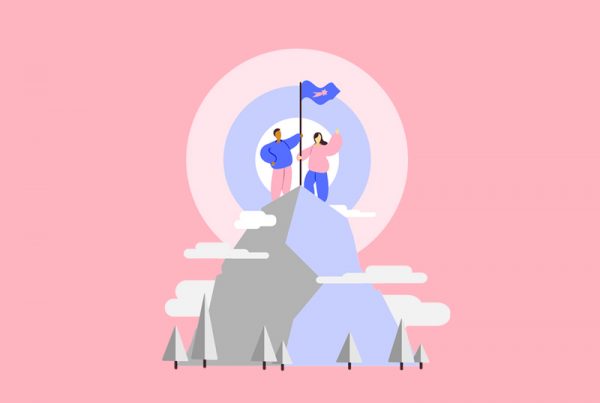 Rysunek dwóch postaci zdobywających wierzchołek góry, działanie bez motywacji