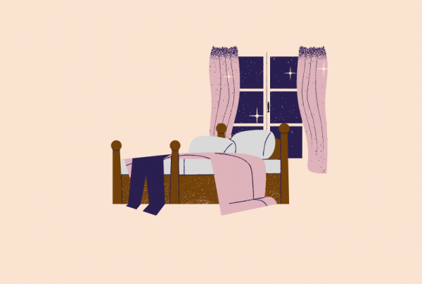 łożko i za oknem noc, wieczorna rutyna